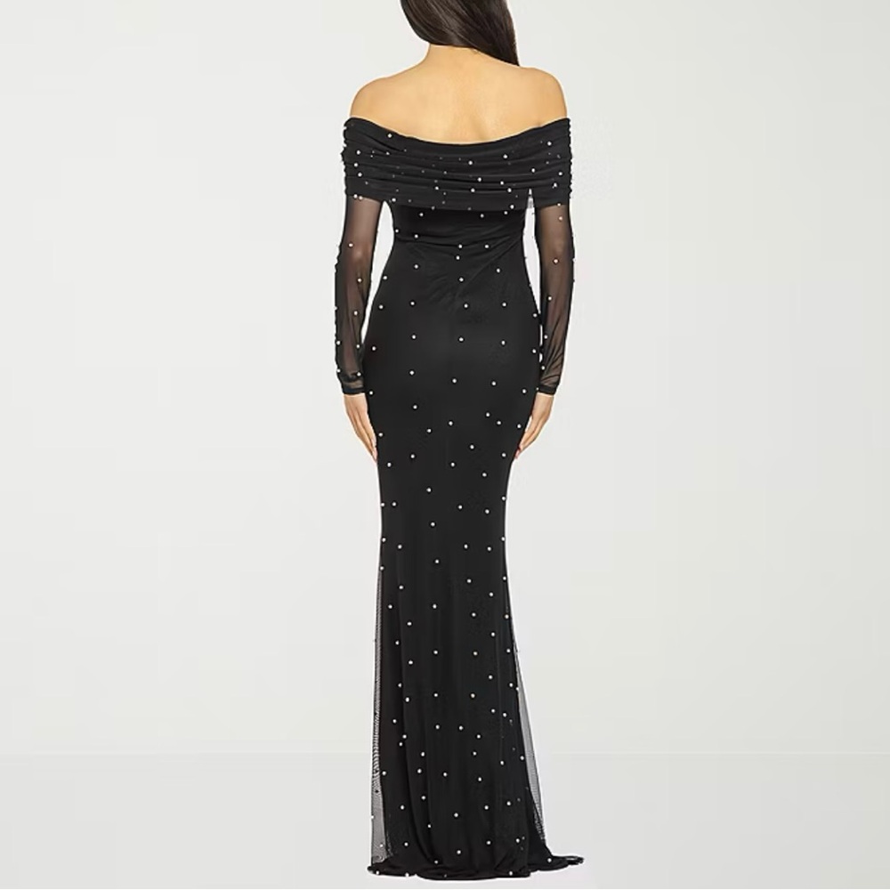 JCPenney Premier Amour Black Long Sleeve Off-Shoulder Dress, Size 12. Worn Once! - Picture 5 of 5